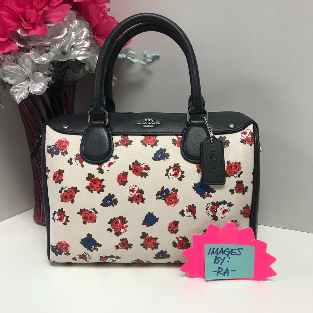 Coach F57627 Mini Bennett Rose Floral Chalk & Black Handbag Purse